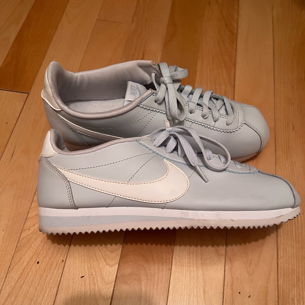 Nike Light Blue and White Classic Cortez Sneakers